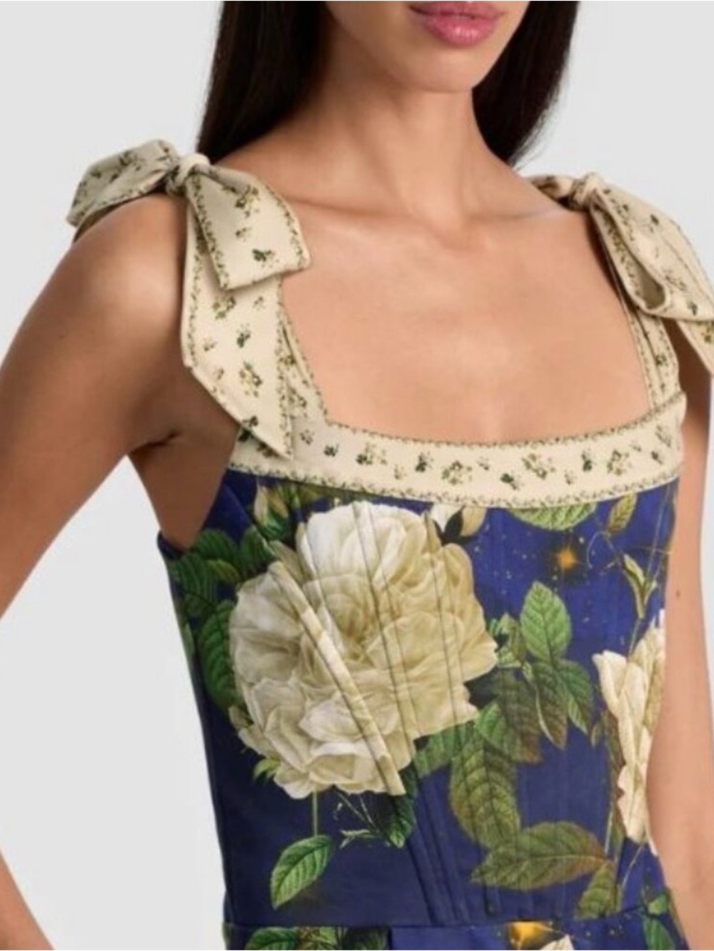Alice + Olivia Navy Floral High-Low Midi Dress with Cream Accents NWT - Picture 4 of 9